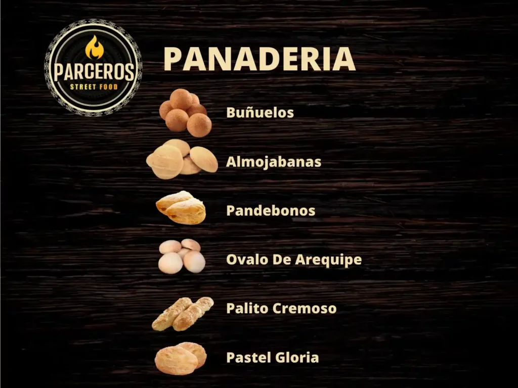 Panaderia colombiana-buñuelos-almojabanas-ovalo-de-arequipe-pandebono-palitos-cremosos-pastel-gloria
